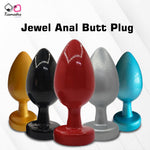 Load image into Gallery viewer, A collection of anal butt plugs in various colors, each featuring a crystal jewel at the base. The plugs are designed in a smooth, egg-shaped form.
