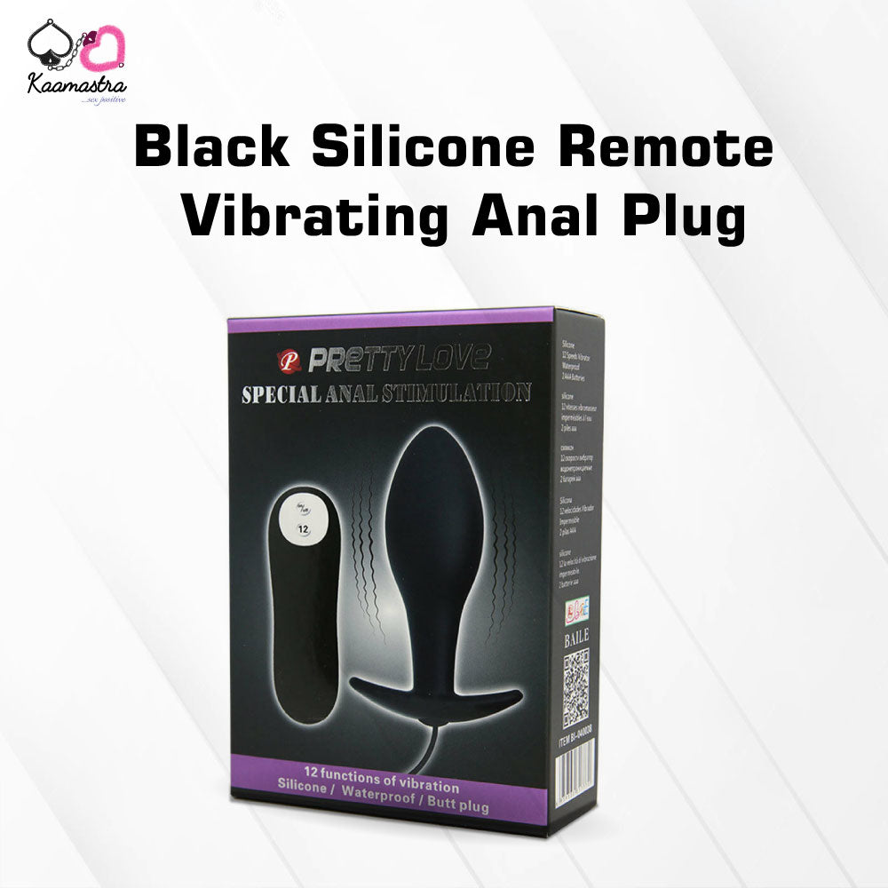 Black silicone vibrating anal plug with 12 vibration modes