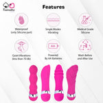 Load image into Gallery viewer, Features of Mini Vibrating Wand – waterproof silicone, quiet vibrations, powered by AA batteries, medical-grade silicone
