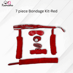 Load image into Gallery viewer, Red 7-piece bondage kit with various items on a white background
