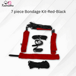 Load image into Gallery viewer, 7-piece bondage kit with red and black items on a white background
